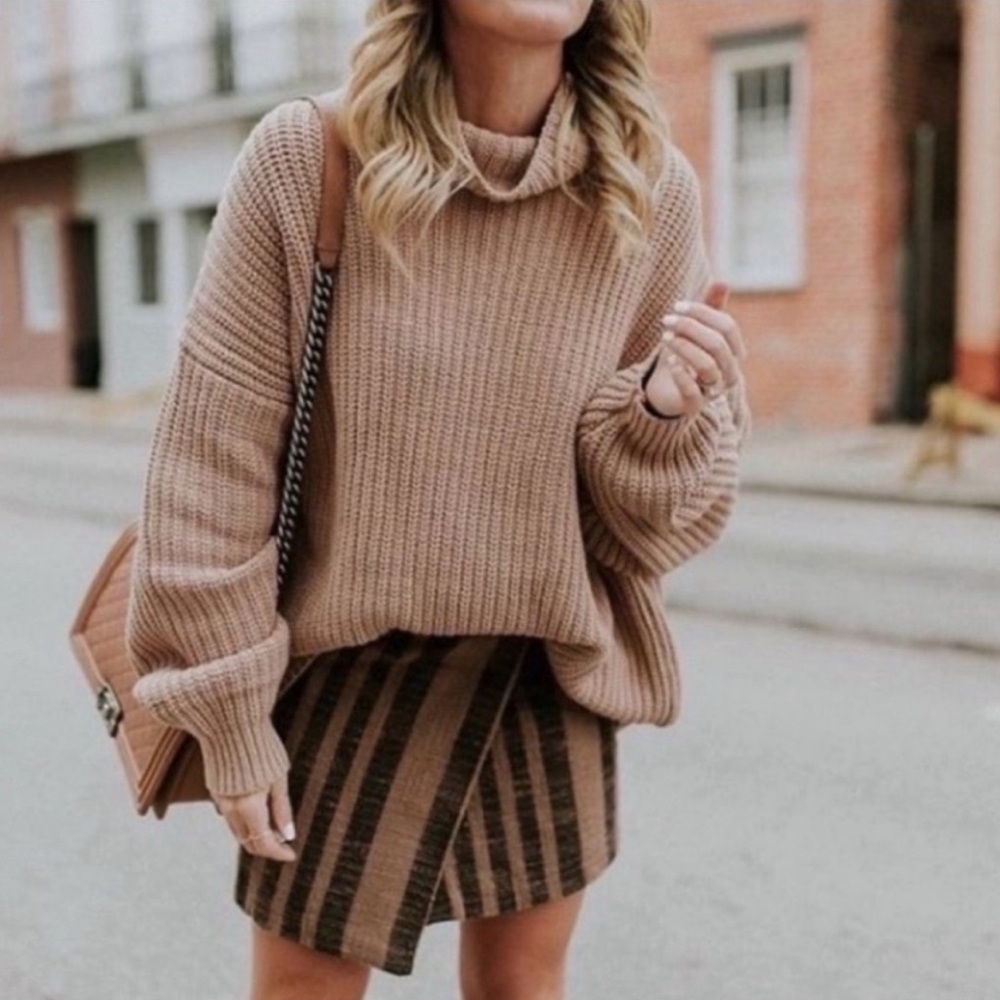 Free People Swim Too Deep Turtleneck Sweater Oversized Cozy Tan Gilded Beige XS